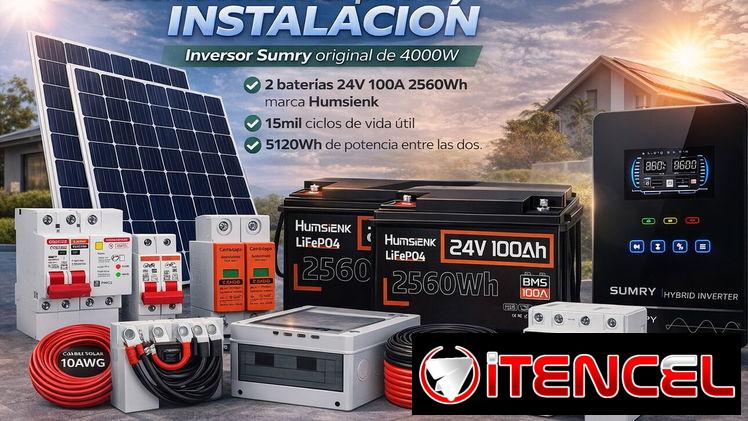 KIT Solar SUMRY CON TODO, 2 BATERIAS 24V 100AH 5120Wh marca HumSIENK LiFePO4