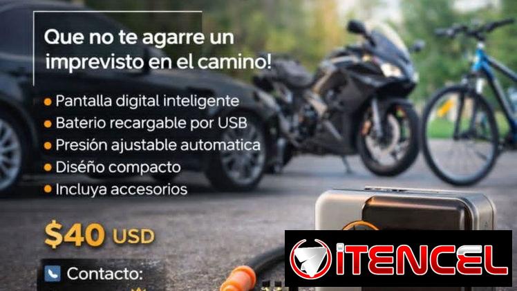 🚗🏍️🚲 ¡Que no te agarre un imprevisto en el camino! 🔋 Inflador Portátil Recargable Compacto, práctico y súper fácil d