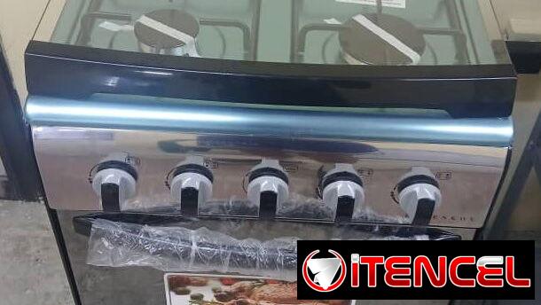 Cocina gas horno, Rudenkov, 4 hornillas, magneto, acero inoxidable, tapa de cristal -mensajería gratis