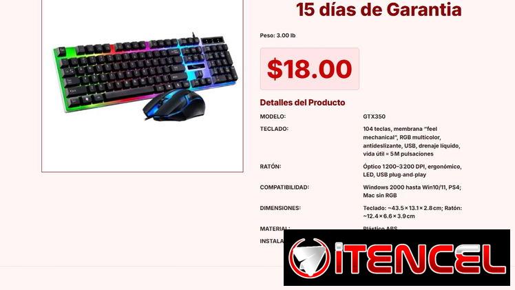 Teclado Gamer GTX350 con Vida Útil Extendida y Mouse 3200 DPI Pro VPT#-0300