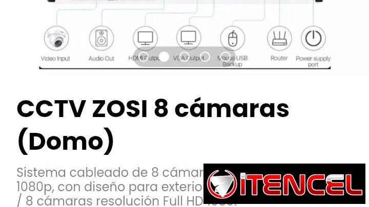 CCTV ZOSI 8 cámaras (Domo). Sistema 8 cámaras resolución Full HD 1080P. Para exteriores. Nuevo