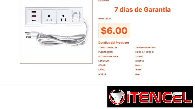 Extensión Eléctrica con Enchufe Universal y 3 Puertos USB de Carga VPT#-0266
