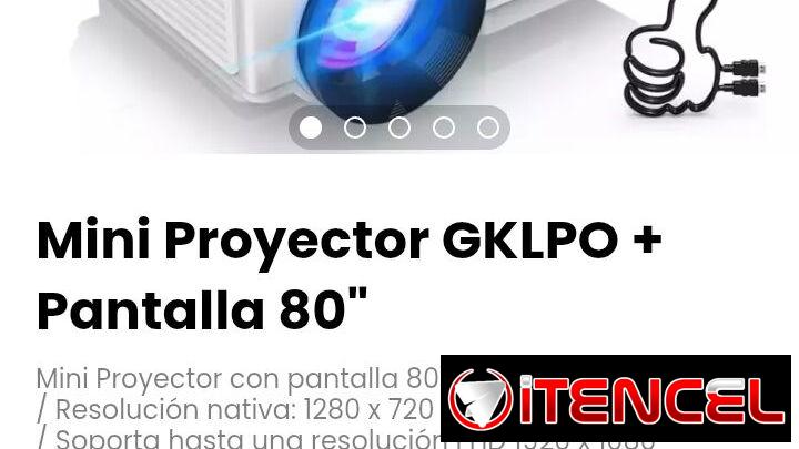 Mini Proyector GKLPO + Pantalla 80″. Dimensiones de proyección: desde 50 hasta 176 pulgadas
