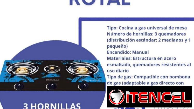 Cocina de gas de 3 hornillas Royal