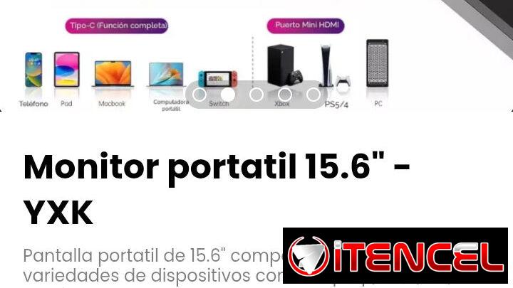 Monitor portatil 15.6″ – YXK. Pantalla portatil de 15.6″ compatible con: Laptop, Mac, PC, movil, tablet, etc