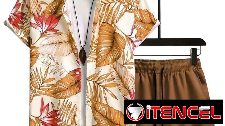 Conjunto de camisa estampada y short carmelita talla XXL