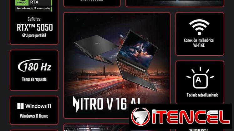 Laptop Gaming Acer Nitro V 16″ IPS 180Hz Ryzen 5 240  16gb Ram 512GB SSD NVme RTX5050 8gb