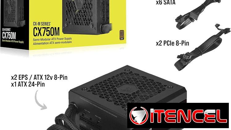 🔌⚡Fuente de alimentación CORSAIR CX750M 80 Plus Bronce Semi-Modular de Bajo Ruido ATX 750 Watt