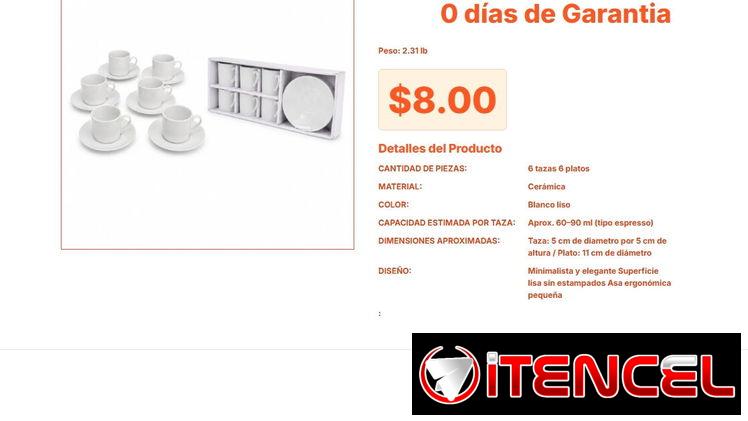 Set de Café 6 Platos y 6 Tazas: Cerámica Blanca Diseño Minimalista Real VPT#-0372