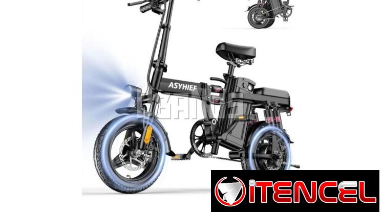 Bicicleta Eléctrica Plegable 14” 1200W 24MPH Batería 48V 10Ah Suspensión y Frenos de Disco