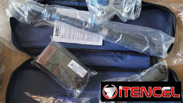 Combo de Vara telescópica de fibra de carbono con carrete, accesorios y maleta