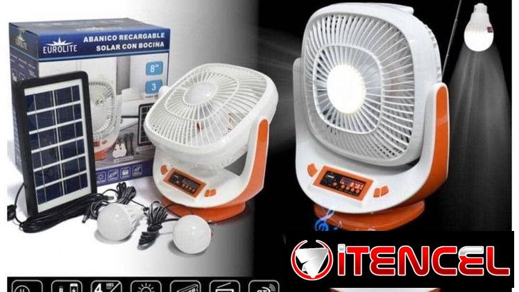 Ventilador Recargable 8′. Batería de Lithium. Más de 10 horas.. panel solar incluido.