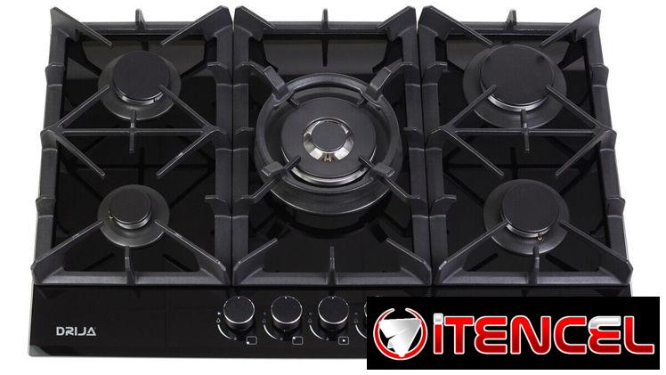 Cocina 5 hornillas empotrada Drija TOSCANA 90 de Vidrio Templado Negro Precio $280 USD Mensajería Incluida