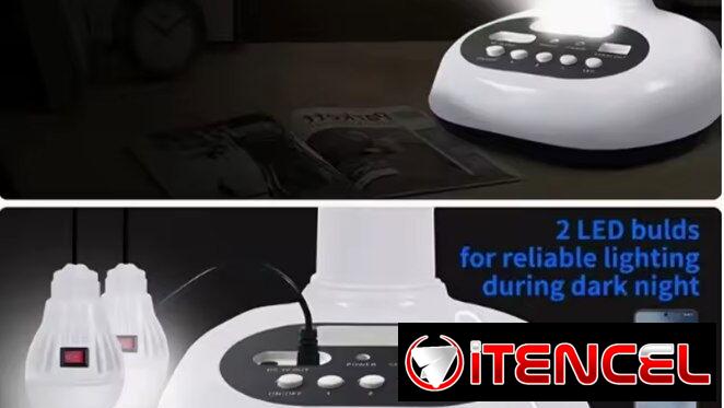 Ventilador Recargable son de baterías🔋Lithium el Kit completo (Ventilador + 2 Bombillos + Panel Solar)