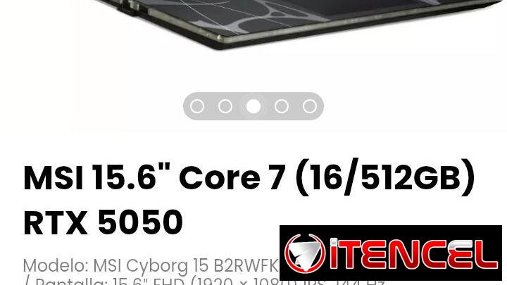 MSI 15.6″ Core 7 (16/512GB) RTX 5050 Modelo: MSI Cyborg 15 B2RWFKG