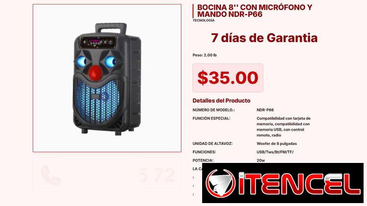 Bocina NDR-P66 para Hogar y Tecnología: 20W de Woofer de 8” VPT#-0040