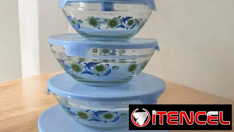 Juego de pozuelos de vidrio y tapa plastica