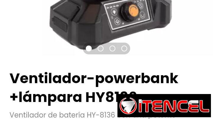 Ventilador-powerbank +lámpara HY8136.Ventilador de batería HY-8136 con una potente batería recargable de 20000 mAh