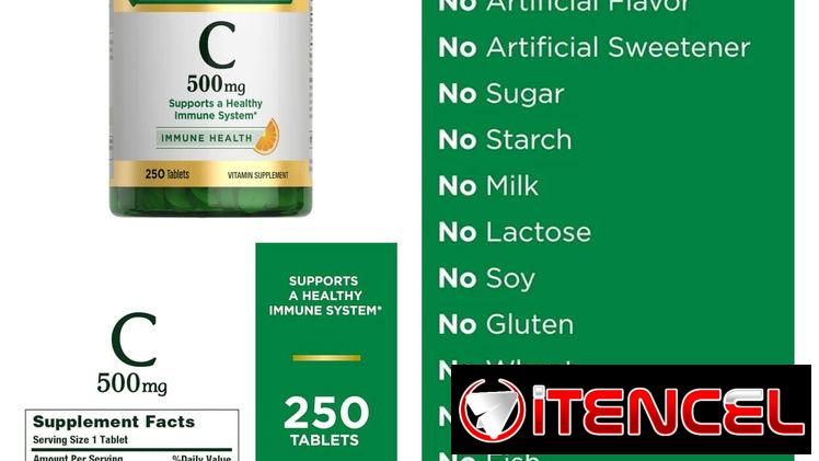 Vitamina C 250 tab 500mg pomos sellados