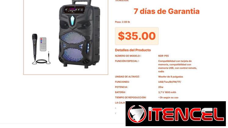 Bocina NDR-P55 Portátil: Woofer de 8 Pulgadas y 20W de Potencia VPT#-0039