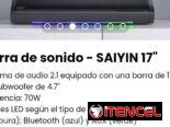 Barra de sonido – SAIYIN 17″. Sistema de audio 2.1 equipado con una barra de 17″ y un subwoofer de 4.7″. Nueva
