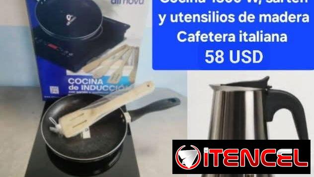 Combo de inducción Cocina 1500 W y Cafetera italiana 4 tz.