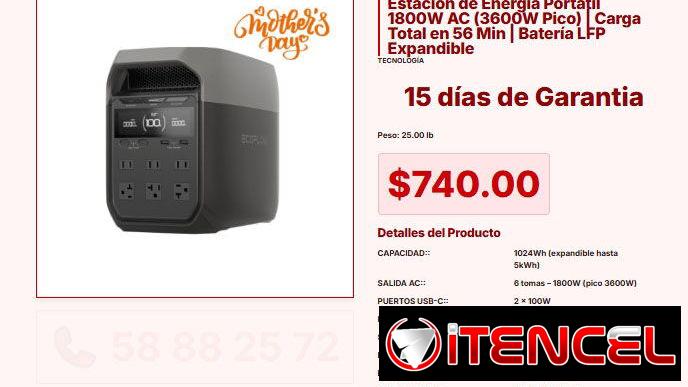 EcoFlow DELTA 3 – 1024Wh Estación de Energía Portátil 1800W AC VPT#-0117