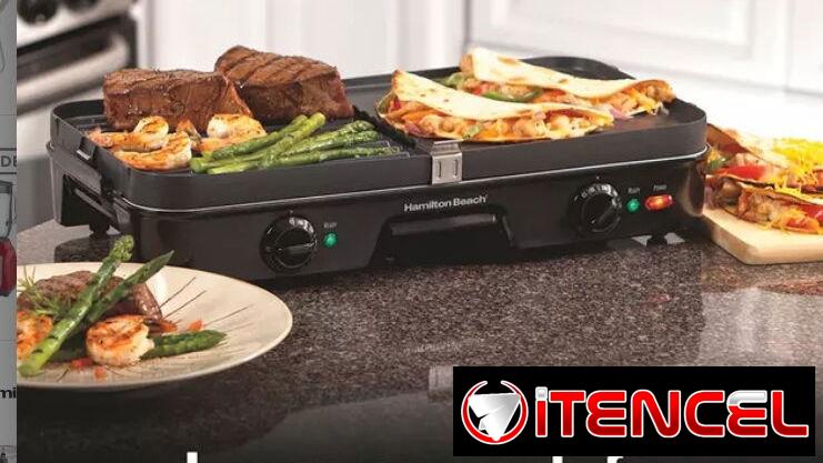 Parrilla eléctrica – Hamilton Beach-utilizarble como parrilla,  plancha o como ambos a la vez-Nueva