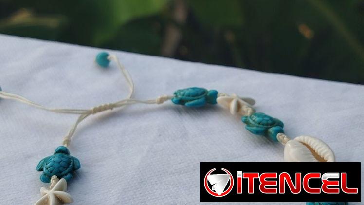 Tobillera de Cauri y estrella y tortuga Turquesa