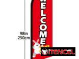 Señalética de bienvenida en formato de bandera y asta