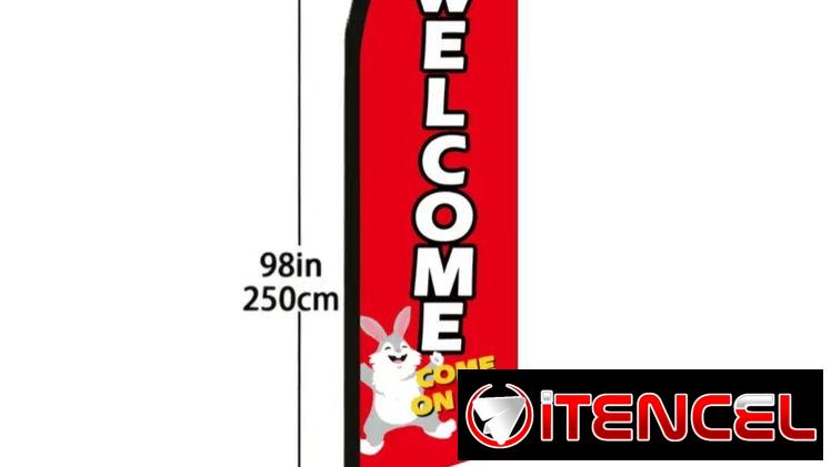 Señalética de bienvenida en formato de bandera y asta
