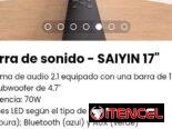 Barra de sonido – SAIYIN 17″. Sistema de audio 2.1 equipado con una barra de 17″ y un subwoofer de 4.7″. Nueva