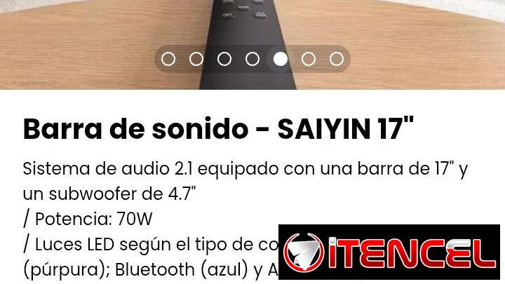 Barra de sonido – SAIYIN 17″. Sistema de audio 2.1 equipado con una barra de 17″ y un subwoofer de 4.7″. Nueva