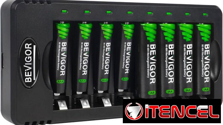 * Cargador inteligente BEVIGOR de 8 compartimentos con 8 baterias recargables incluidas(4AAA+4AA)