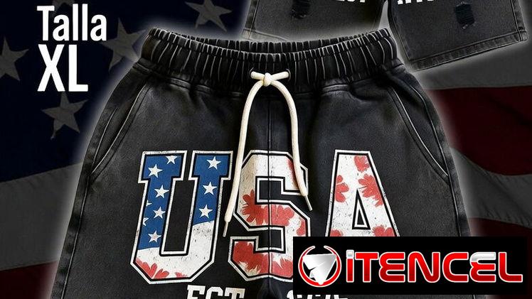 Short Cargo Negro “USA EST 1776” – XL – Estilo Urbano Premium