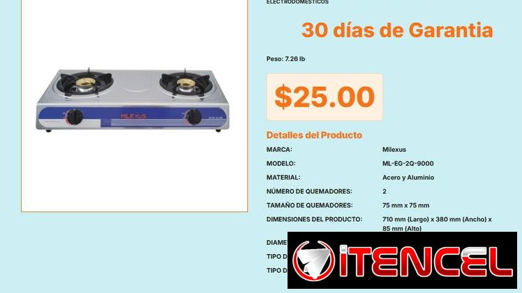 Cocina de Mesa Milexus 2 Quemadores LPG, Cocina Portátil 2 Quemadores Milexus Magneto VPT#-0535