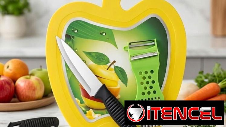 🍎🔪 SET 3 EN 1 – TABLA MANZANA + CUCHILLO + PELADOR/RALLADOR – 3 500 CUP