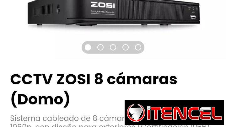 CCTV ZOSI 8 cámaras (Domo). 8 cámaras resolución Full HD 1080P. Slot para disco (DISCO INTERNO NO INCLUIDO). Nuevo