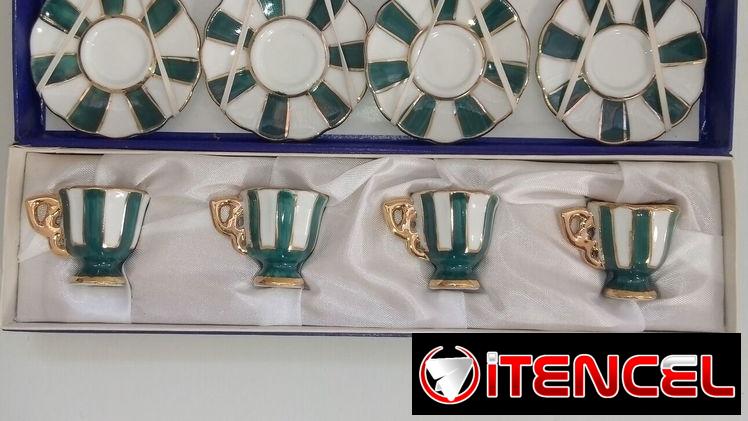 Mini tazas de té de porcelana (8 piezas) de la colección Golden Green de Duca di Bavaria