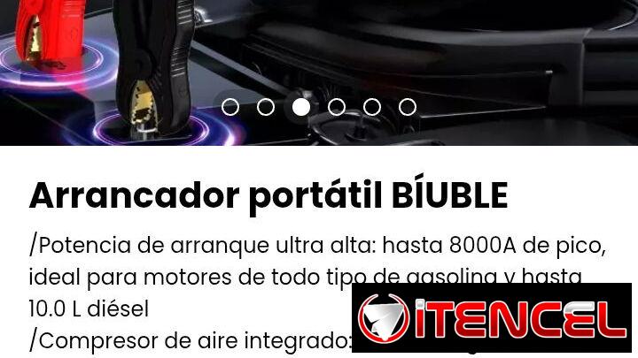 Arrancador portátil BÍUBLE. Compresor de aire, power bank, luz LED  integrados. Nuevo
