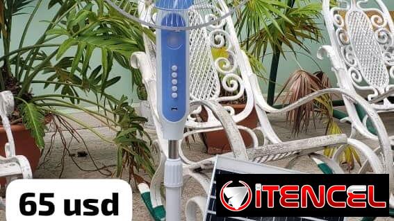 Ventilador Recargable *Solar fan* de 16″ 💪 Nuevos en su caja 📦  Precio: 6️⃣5️⃣USD 💸 Características: ✅bombillo led in