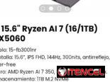 HP 15.6″ Ryzen AI 7 (16/1TB) RTX5060. Modelo: 15-fb3001nr. Nueva con garantía