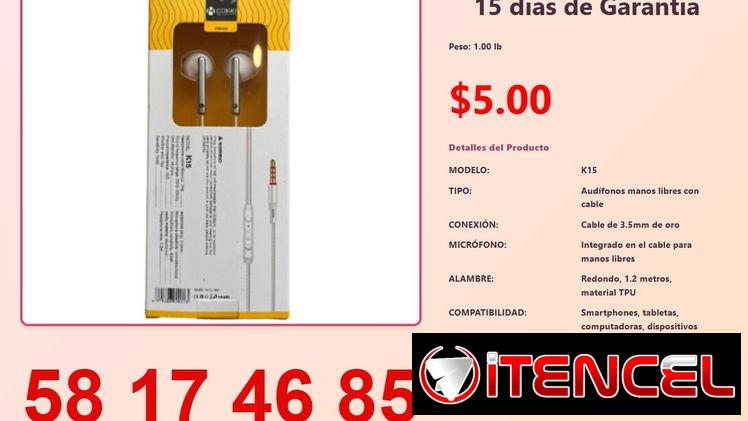 38. AUDÍFONOS MANOS LIBRES CON CABLE/ K15