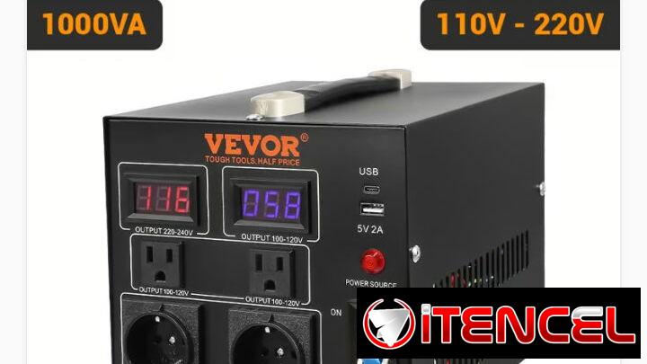 Transformador Convertidor de Voltaje VEVOR 110V-220V. Ideal para conectar Split u otros equípos que requieren 220 V