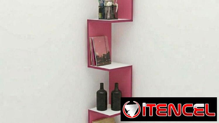 Mueble esquinero para cuartos y salas, ideal para adornos, libros y útiles escolares. Diseño en zigzag