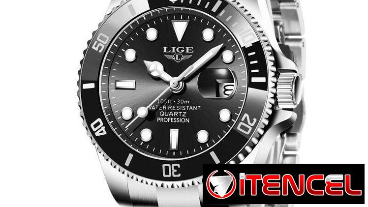 Reloj Hombre LIGE Acero Inoxidable Esfera Negra CALIDAD Resistente al Agua NUEVO Homenaje Rolex Submariner