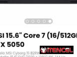 MSI 15.6″ Core 7 (16/512GB) RTX 5050 Modelo: MSI Cyborg 15 B2RWFKG