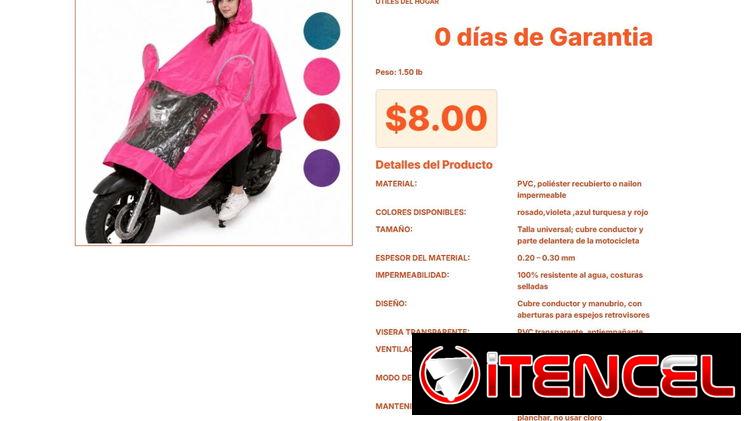 Poncho para Lluvia de Motocicleta: Material de Nailon con Costuras de Seguridad VPT#-0069