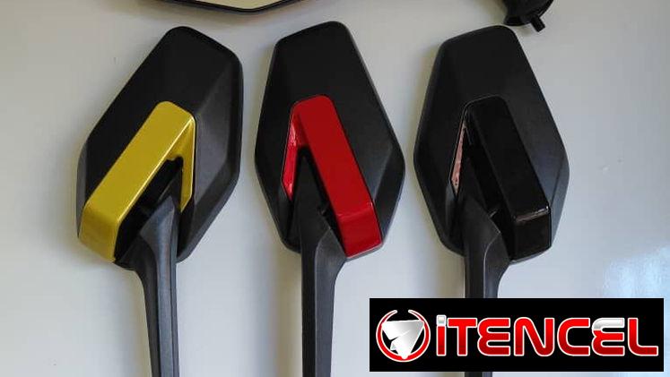Pareja de espejos retrovisores de varios colores 5 puntas para bicimotos. Nuevos, rosca m6. Negro, rojo y dorado
