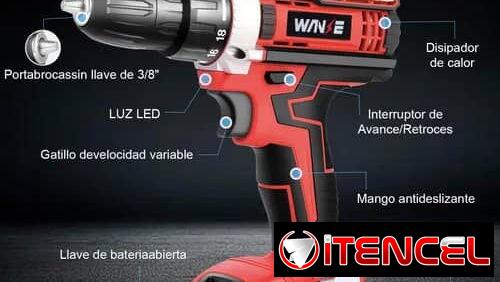 Taladro tornilladora inalámbrico 2 baterías 21v.  40 USD
